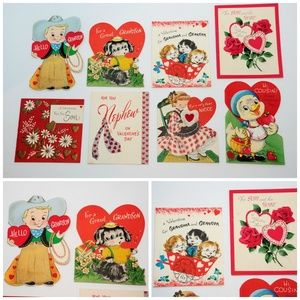 Vintage Valentines Day Folded Card Lot of 8 FAMILY